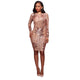 Caleb Rose Gold Nude Sequins Semi-Sheer Open Back Dress #Midi Dress # SA-BLL2047-1 Fashion Dresses and Bodycon Dresses by Sexy Affordable Clothing