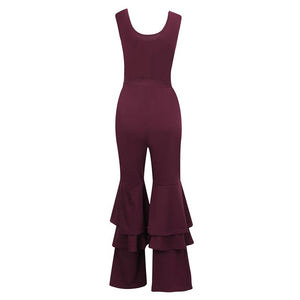 Plus Size V Neck Sleeveless Falbala Design Jumpsuits #Jumpsuit # SA-BLL55365-3 Women's Clothes and Jumpsuits & Rompers by Sexy Affordable Clothing