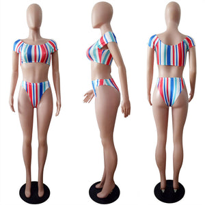 Ivanka Off White/Red & Blue Stripes Two Piece Swimsuit #Two Piece #Swimsuit SA-BLL3229 Sexy Clubwear and Pant Sets by Sexy Affordable Clothing