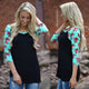 Floral Print Raglan Sleeve Black Top #Tops #Black SA-BLL649-1 Women's Clothes and Blouses & Tops by Sexy Affordable Clothing