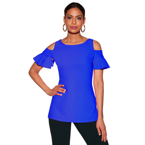 Cut-Out Shoulder Plain Blouse with Ruffle Cuffs #Ruffle #Cut-Out SA-BLL413-3 Women's Clothes and Blouses & Tops by Sexy Affordable Clothing