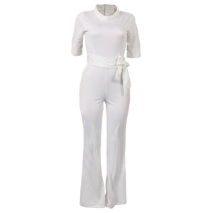 Sexy Women Half Sleeve Belt Solid Casual Jumpsuit #White # SA-BLL55193-1 Women's Clothes and Jumpsuits & Rompers by Sexy Affordable Clothing