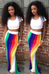 Rainbow Printing Design Long Dress with White Short Sleeves Crop