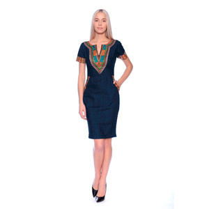 Denim African Print Angelina Dress #Short Sleeve #Zipper #Printed SA-BLL36111-2 Fashion Dresses and Midi Dress by Sexy Affordable Clothing