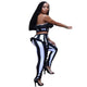 Nifty Bateau Neck Ruffle Design Striped Two-Piece Pants Set #Ruffles #Stripe #Two Piece #Strapless #Bateau Neck SA-BLL282450-1 Sexy Clubwear and Pant Sets by Sexy Affordable Clothing