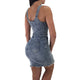 Denim Wide Straps V-neck Bodycon Dress #V-Neck #Denim #Button #Wide Straps SA-BLL2066-1 Fashion Dresses and Mini Dresses by Sexy Affordable Clothing
