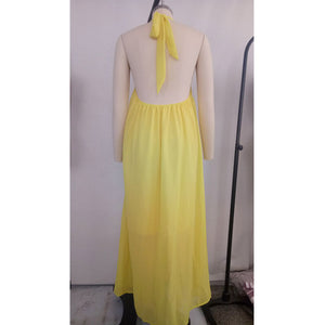 Fashion Halter Neck Backless Floor Length Dress #Yellow #Halter #O Neck #Chiffon SA-BLL51261-1 Sexy Lingerie and Gowns & Long Dresses by Sexy Affordable Clothing