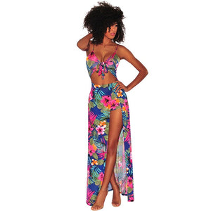 Aqua Pink Palm Print Tie Up Slit Maxi Dress #Maxi Dress #Pink SA-BLL5034-3 Fashion Dresses and Maxi Dresses by Sexy Affordable Clothing