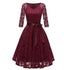 V-Neck Lace Three Quarter Sleeve A-Line Dress #Lace #Red #V-Neck #A-Line #Three Quarter