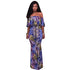 Rory Blue Palm Leaf Print Off The Shoulder Maxi Dress #Maxi Dress #Blue