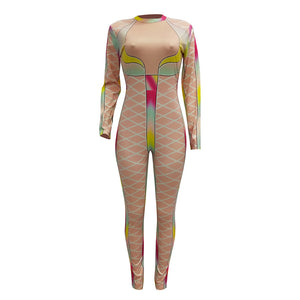 Multi-color Printed Sexy Nude Fitting Clubbing Jumpsuit #Nude #Printed SA-BLL55581-3 Women's Clothes and Jumpsuits & Rompers by Sexy Affordable Clothing