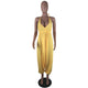 Halter Deep V-neck High Waisted Beachwear Long Jumpsuit #Yellow #V Neck #Halter #High Waisted SA-BLL55524-2 Women's Clothes and Jumpsuits & Rompers by Sexy Affordable Clothing