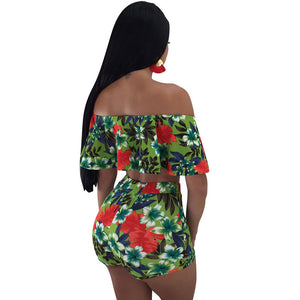 Trendy Dew Shoulder Green Two-pieces Shorts Set #Knitting #Two Piece #Print SA-BLL282742 Sexy Clubwear and Pant Sets by Sexy Affordable Clothing