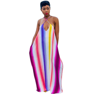 Colorful Stripped Sling Maxi Dress #Sling #Stripe SA-BLL51159-1 Fashion Dresses and Maxi Dresses by Sexy Affordable Clothing
