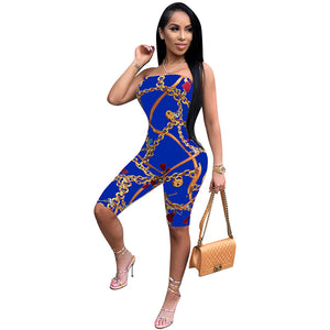 Chic Chain Print Casual Strapless Romper #Jumpsuit #Red #Printed SA-BLL55413-4 Women's Clothes and Jumpsuits & Rompers by Sexy Affordable Clothing