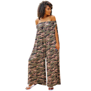 Dew Shoulder Loose Camouflage Printed Jumpsuit #Print #Camouflage SA-BLL55570 Women's Clothes and Jumpsuits & Rompers by Sexy Affordable Clothing