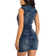 Women's Sexy Denim Button Down Ripped Dress #Short Sleeve #Denim #Turndown Neck SA-BLL282626 Fashion Dresses and Mini Dresses by Sexy Affordable Clothing