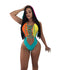 Patchwork Hollow-out Multicolor One-piece Swimwear #Hooded #Patchwork #Hollow-Out