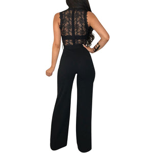 Sleeveless Lace Panel Belted Bordeaux Jumpsuit #Lace #Sleeveless #Belt SA-BLL55363-2 Women's Clothes and Jumpsuits & Rompers by Sexy Affordable Clothing