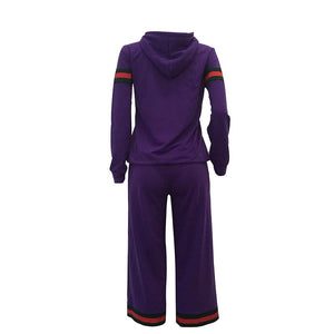 Leisure Hooded Collar Patchwork Purple Cotton Two-piece Pants Set #Tracksuit #Two Piece #Hooded SA-BLL28017-4 Sexy Clubwear and Pant Sets by Sexy Affordable Clothing