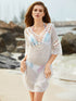 Crochet Insert Backless Tassel Tie Pom Pom Cover Up #Beach Dress #White #