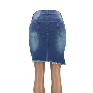 Blue Denim Distressed Skirt #Denim SA-BLL633 Women's Clothes and Skirts & Petticoat by Sexy Affordable Clothing