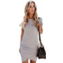 Fshion Sexy Solid Irregualr Short Sleeve Bodycon Dress #Grey #Short Sleeve #Round Neck