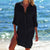 Black Crinkle Twill Beach Shirt #Black #Cardigan #Cuffed Sleeve SA-BLL38523-2 Sexy Swimwear and Cover-Ups & Beach Dresses by Sexy Affordable Clothing