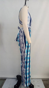 Striped Cross Back Sashes Backless Long Jumpsuit With Wide Leg #Backless #Striped #Wide Leg SA-BLL55553 Women's Clothes and Jumpsuits & Rompers by Sexy Affordable Clothing