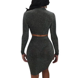 Wanda Black Shimmer Two Piece Set #Grey #Skirt Set SA-BLL2086 Sexy Clubwear and Skirt Sets by Sexy Affordable Clothing