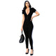 High Collar Zipped Up Jumpsuit With Contrast Trim #Jumpsuit #Black #Short Sleeve #High Collar #Zipper SA-BLL55435-2 Women's Clothes and Jumpsuits & Rompers by Sexy Affordable Clothing