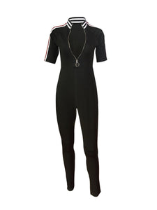 All Zipped Up Sporty Stripe Jumpsuit - Black #Jumpsuit #Stripe SA-BLL55399 Women's Clothes and Jumpsuits & Rompers by Sexy Affordable Clothing