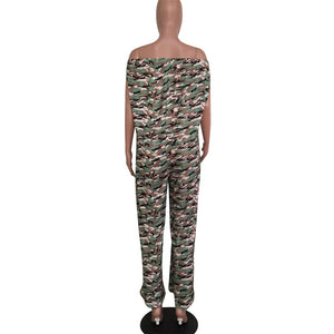 Dew Shoulder Loose Camouflage Printed Jumpsuit #Print #Camouflage SA-BLL55570 Women's Clothes and Jumpsuits & Rompers by Sexy Affordable Clothing