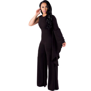 Occasional Plain Jumpsuit with Single Wide Sleeves #Jumpsuit #Black SA-BLL55397-1 Women's Clothes and Jumpsuits & Rompers by Sexy Affordable Clothing