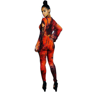 Animal Print Cut Out Crop And Long Pants #Long Sleeve #Two Piece #Round Neck SA-BLL2741-1 Sexy Clubwear and Pant Sets by Sexy Affordable Clothing