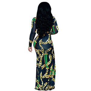 V Neck Long Sleeve Print Maxi Dress #Maxi Dress #Green SA-BLL5054 Fashion Dresses and Maxi Dresses by Sexy Affordable Clothing