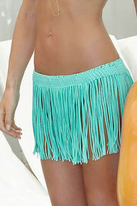 Crisp Cyan Fringe Skirt Cover up  SA-BLL38301-1 Women's Clothes and Skirts & Petticoat by Sexy Affordable Clothing
