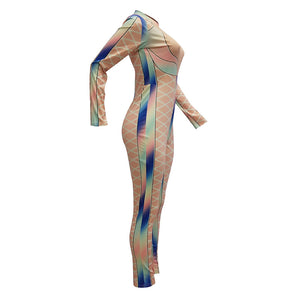 Multi-color Printed Sexy Nude Fitting Clubbing Jumpsuit #Nude #Printed SA-BLL55581-2 Women's Clothes and Jumpsuits & Rompers by Sexy Affordable Clothing