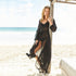 Sexy Vacation Beach Long Dress #Black #Cardigan #Button #Lantern Sleeve