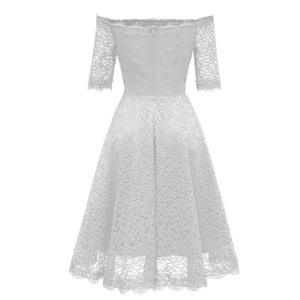 Off Shoulder Lace A-Line Dress With Half Sleeves #Lace #White #Off Shoulder #A-Line #Half Sleeves SA-BLL36133-1 Fashion Dresses and Midi Dress by Sexy Affordable Clothing