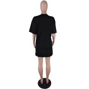 Black Print Tall Letter Shirt Dress #Black #Short Sleeve #O Neck SA-BLL282662 Women's Clothes and Women's T-Shirts by Sexy Affordable Clothing