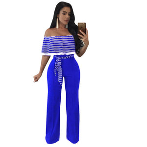 Cayenne Blue White Stripes Ruffle Top Strapless Jumpsuit #Jumpsuit # SA-BLL55359-3 Women's Clothes and Jumpsuits & Rompers by Sexy Affordable Clothing