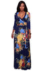Adelynn Navy-Blue Floral Print Belted Maxi Dress
