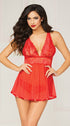 Evening Romance Lace And Mesh Babydoll Set #Red #Babydoll