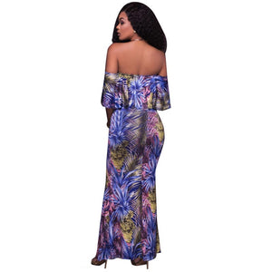 Rory Blue Palm Leaf Print Off The Shoulder Maxi Dress #Maxi Dress #Blue SA-BLL51424 Fashion Dresses and Maxi Dresses by Sexy Affordable Clothing