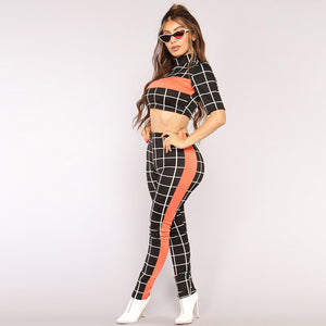 White and Black Checks Crop Pant Set #Two Piece #Crop SA-BLL282464-1 Sexy Clubwear and Pant Sets by Sexy Affordable Clothing