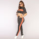 White and Black Checks Crop Pant Set #Two Piece #Crop SA-BLL282464-1 Sexy Clubwear and Pant Sets by Sexy Affordable Clothing