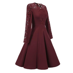 Lace Stitching Long Sleeve Slim Dress #Red #Evening Dress SA-BLL36045 Fashion Dresses and Midi Dress by Sexy Affordable Clothing