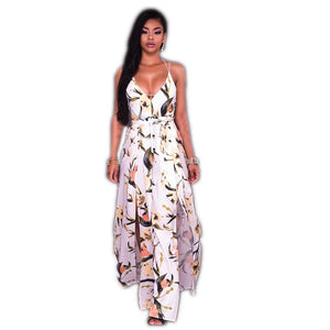 Angeles Yellow Floral Print Slit Legs Jumpsuit  SA-BLL55330 Women's Clothes and Jumpsuits & Rompers by Sexy Affordable Clothing