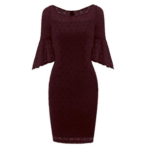 Hollow Out Plain Lace Bell Sleeve Bodycon Dress #Bodycon Dress #Red #Lace Dress SA-BLL2037-4 Fashion Dresses and Bodycon Dresses by Sexy Affordable Clothing